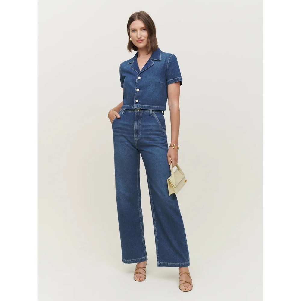 Reformation Nava Wide Leg Blue Jeans Lightweight Denim Size 8 Medium Wash Casual